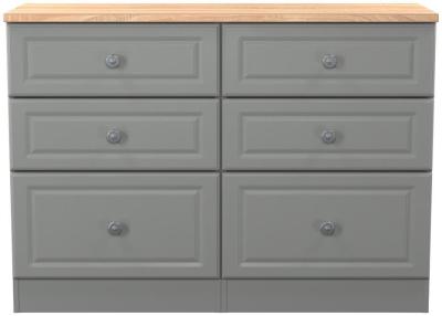 Norfolk Grey And Bardolina Oak 6 Drawer Wide Chest