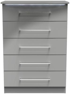 Paris Grey Gloss 5 Drawer Narrow Chest