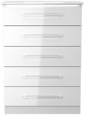 Paris White Gloss 5 Drawer Narrow Chest