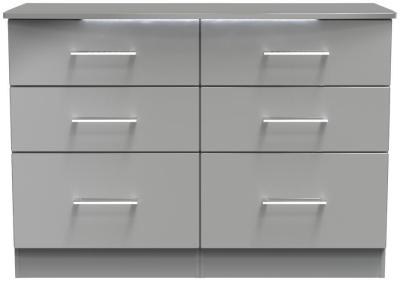 Paris Grey Gloss 6 Drawer Wide Chest