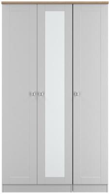 Sussex Grey Ash And Bardolino Oak 3 Door Mirror Combi Wardrobe W 111cm X D 53cm