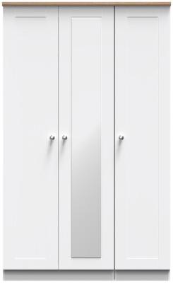 Sussex White Ash And Bardolino Oak 3 Door Mirror Combi Wardrobe W 111cm X D 53cm