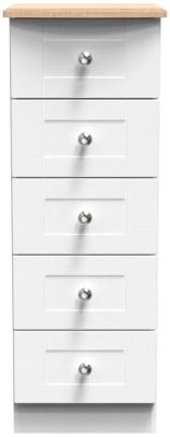 Product photograph of Sussex White And Oak Effect 5 Drawer Narrow Chest from Choice Furniture Superstore