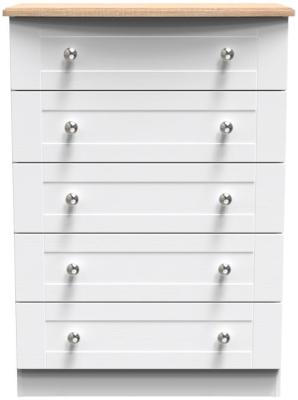 Sussex White Ash And Bardolino Oak 5 Drawer Narrow Chest