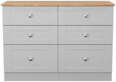 Sussex Grey Ash And Bardolino Oak 6 Drawer Wide Chest