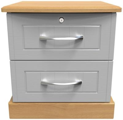 Whitney Oak Effect And Grey 2 Drawer Bedside Cabinet With Lock