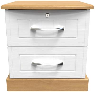 Whitney Oak Effect And White 2 Drawer Bedside Cabinet With Lock