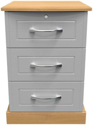 Whitney Oak Effect And Grey 3 Drawer Narrow Bedside Cabinet With Lock