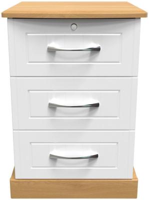 Whitney Oak Effect And White 3 Drawer Narrow Bedside Cabinet With Lock