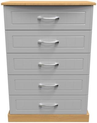 Whitney Modern Oak And Grey Ash 5 Drawer Narrow Chest