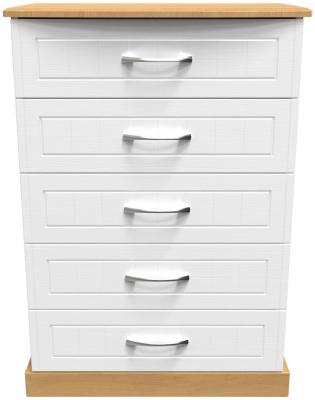 Whitney Modern Oak And White Ash 5 Drawer Narrow Chest