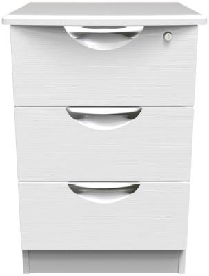 Flora White 3 Drawer Narrow Bedside Cabinet With Lock