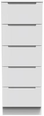 Milan White Gloss 5 Drawer Narrow Chest