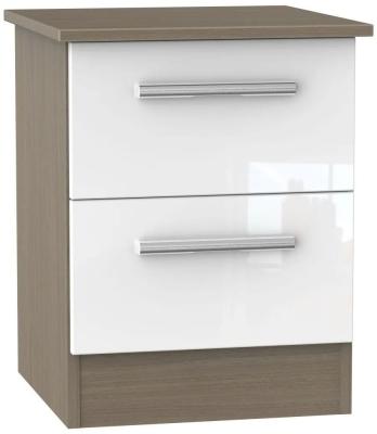 Clearance Contrast High Gloss White And Toronto Walnut 2 Drawer Bedside Cabinet P28