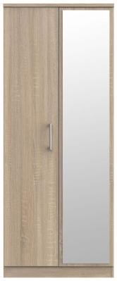 Product photograph of Devon Oak Effect 2 Door Tall Wardrobe - 1 Mirror from Choice Furniture Superstore