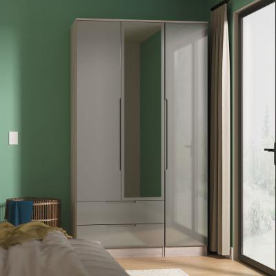 Milan Grey Gloss and Grey Oak 3 Door Tall Combi Wardrobe - 1 Mirror and LHF 2 Drawers