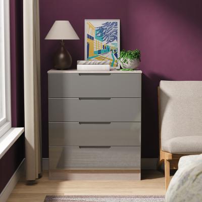 Milan Grey Gloss and Grey Oak 4 Drawer Chest