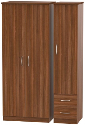 Product photograph of Avon Walnut Effect 3 Door Triple Wardrobe - Rhf 2 Drawers from Choice Furniture Superstore