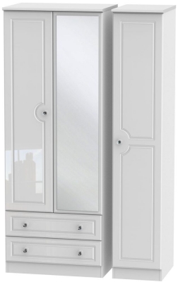 Product photograph of Balmoral White Gloss 3 Door Tall Combi Wardrobe - 1 Mirror And Lhf 2 Drawers from Choice Furniture Superstore