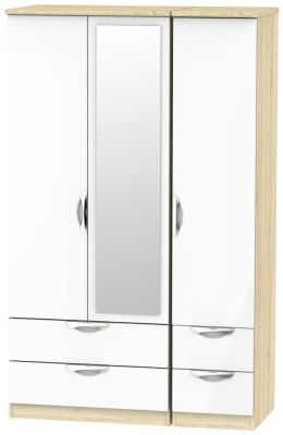 Product photograph of Camden White Gloss And Oak Effect 3 Door Combi Wardrobe - 1 Mirror from Choice Furniture Superstore