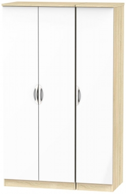 Product photograph of Camden White Gloss And Oak Effect 3 Door Triple Wardrobe from Choice Furniture Superstore