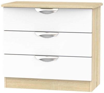 Camden White Gloss And Oak Effect 3 Drawer Small Chest