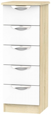 Product photograph of Camden White Gloss And Oak Effect 5 Drawer Narrow Chest from Choice Furniture Superstore