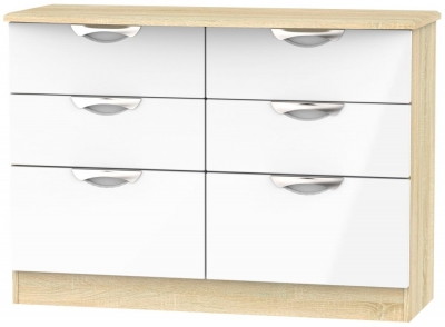 Product photograph of Camden White Gloss And Oak Effect 6 Drawer Midi Chest from Choice Furniture Superstore