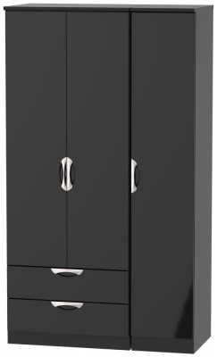 Product photograph of Camden Black Gloss 3 Door Tall Triple Wardrobe - Lhf 2 Drawers from Choice Furniture Superstore