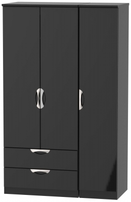 Product photograph of Camden Black Gloss 3 Door Triple Wardrobe - Lhf 2 Drawers from Choice Furniture Superstore