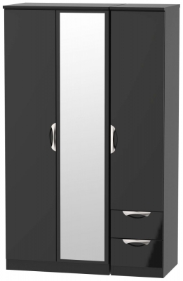 Product photograph of Camden Black Gloss 3 Door Combi Wardrobe - 1 Mirror And Rhf 2 Drawers from Choice Furniture Superstore