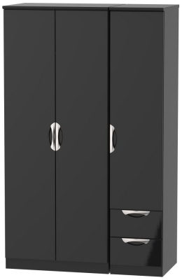 Product photograph of Camden Black Gloss 3 Door Triple Wardrobe - Rhf 2 Drawers from Choice Furniture Superstore