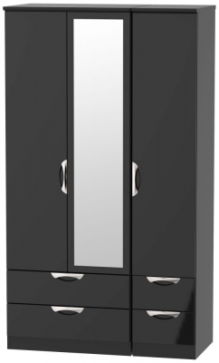 Product photograph of Camden Black Gloss 3 Door Tall Combi Wardrobe - 1 Mirror from Choice Furniture Superstore