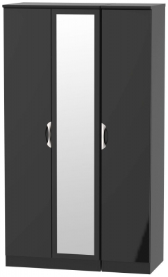 Product photograph of Camden Black Gloss 3 Door Tall Triple Wardrobe - 1 Mirror from Choice Furniture Superstore