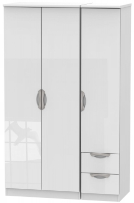 Product photograph of Camden White Gloss 3 Door Triple Wardrobe - Rhf 2 Drawers from Choice Furniture Superstore