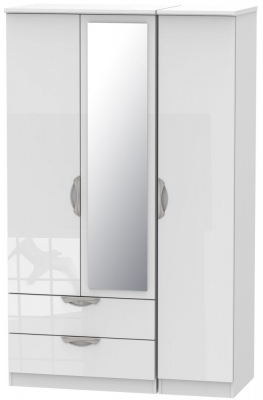 Product photograph of Camden White Gloss 3 Door Combi Wardrobe - 1 Mirror And Lhf 2 Drawers from Choice Furniture Superstore