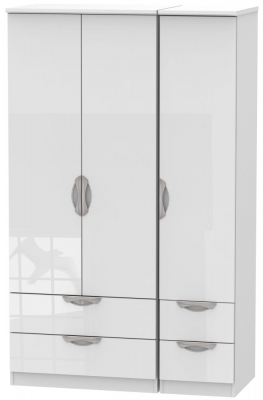 Product photograph of Camden White Gloss 3 Door Triple Wardrobe - 4 Drawers from Choice Furniture Superstore