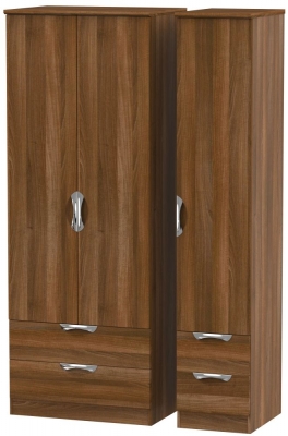 Product photograph of Camden Walnut Effect 3 Door Tall Triple Wardrobe - 4 Drawers from Choice Furniture Superstore