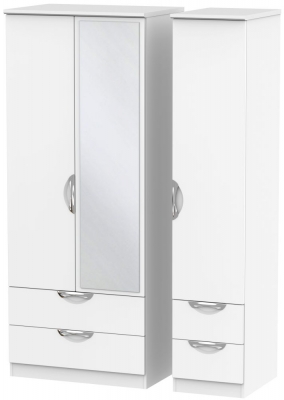 Product photograph of Camden White Matt 3 Door Combi Wardrobe - 1 Mirror from Choice Furniture Superstore