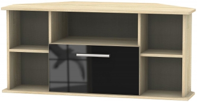 Contrast Black Gloss And Oak Effect 115cm Corner Tv Unit