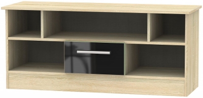 Contrast Black Gloss And Oak Effect 110cm Tv Unit