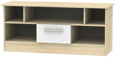 Contrast White Gloss And Oak Effect 110cm Tv Unit