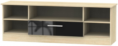 Contrast Black Gloss And Oak Effect 145cm Wide Tv Unit