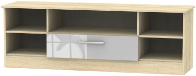 Contrast Grey Gloss And Oak Effect 145cm Wide Tv Unit