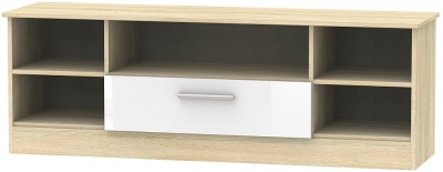 Contrast White Gloss And Oak Effect 145cm Wide Tv Unit