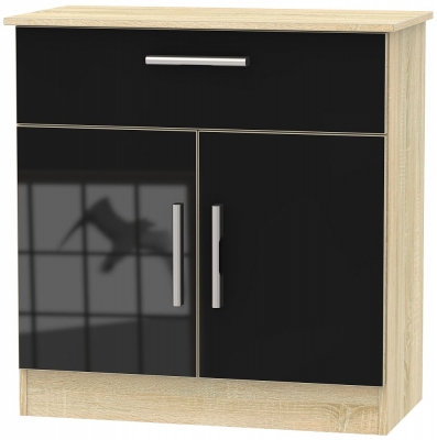 Contrast Gloss Black And Oak Effect Compact Sideboard 2 Doors