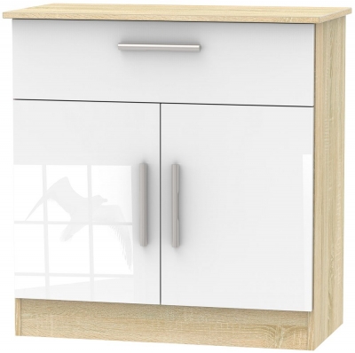 Contrast White Gloss And Oak Effect Compact Sideboard 2 Doors