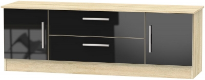 Contrast Black Gloss And Oak Effect 145cm Tv Unit