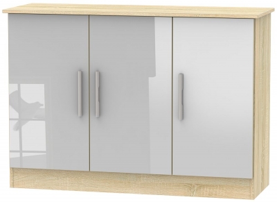 Contrast Grey Gloss And Oak Effect Small Sideboard 3 Doors