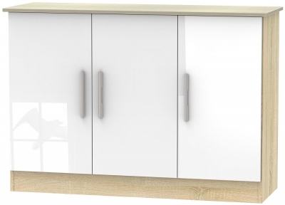 Contrast White Gloss And Oak Effect Small Sideboard 3 Doors